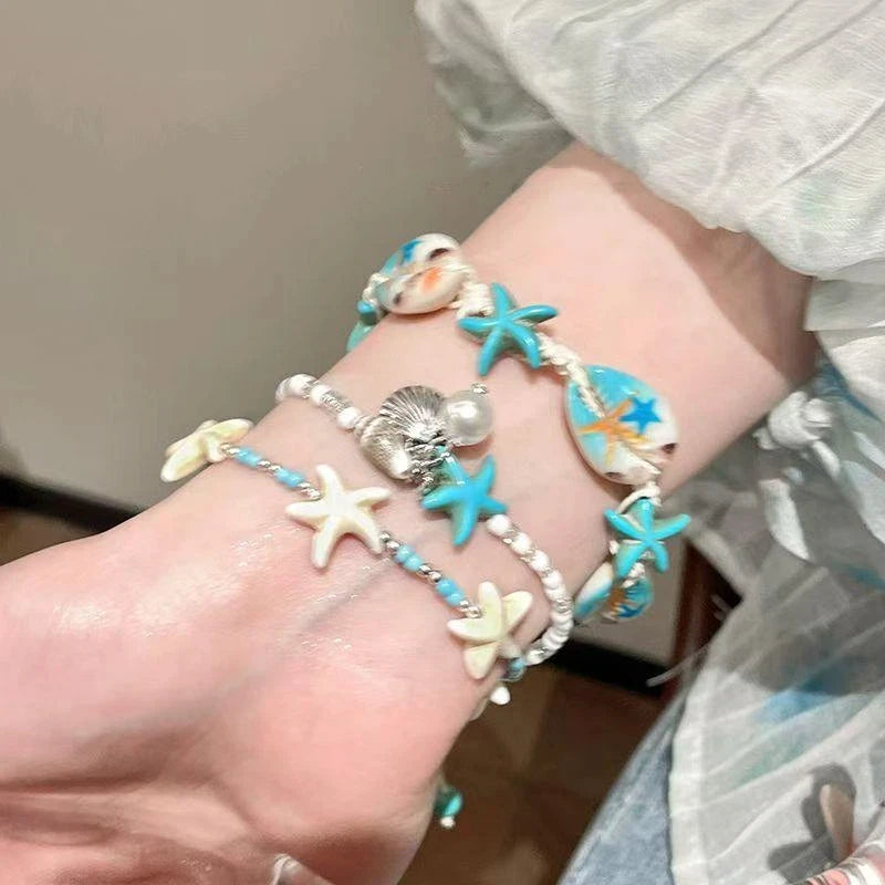 Boho Shell & Starfish Beaded Bracelet | Adjustable Coastal Charm Bracelet
