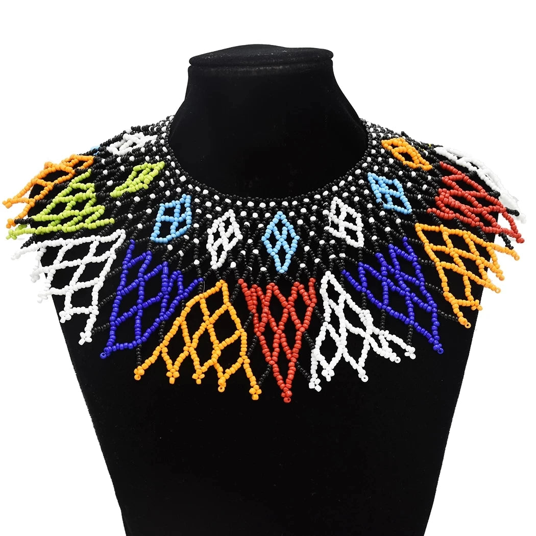 Boho Ethnic Statement Choker Necklace – Handmade Layered Collar Necklace