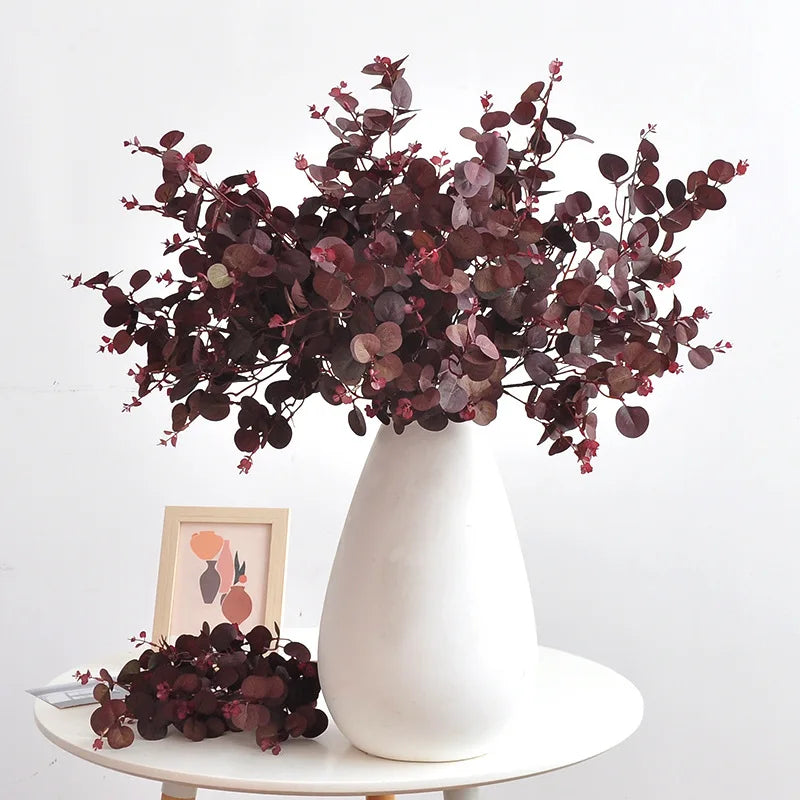 75CM Artificial Eucalyptus Leaves Purple Red Greenery Home Decor Floral Arrangement Supplies Photography Props
