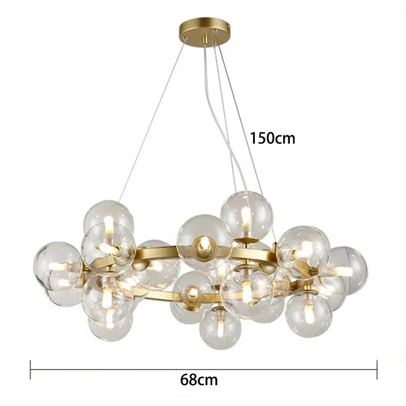 Modern Clear White Glass Bubble Pendant Lamp Round Chandelier Light Fixture for Living Dining Room Bedroom Kitchen Home Decor
