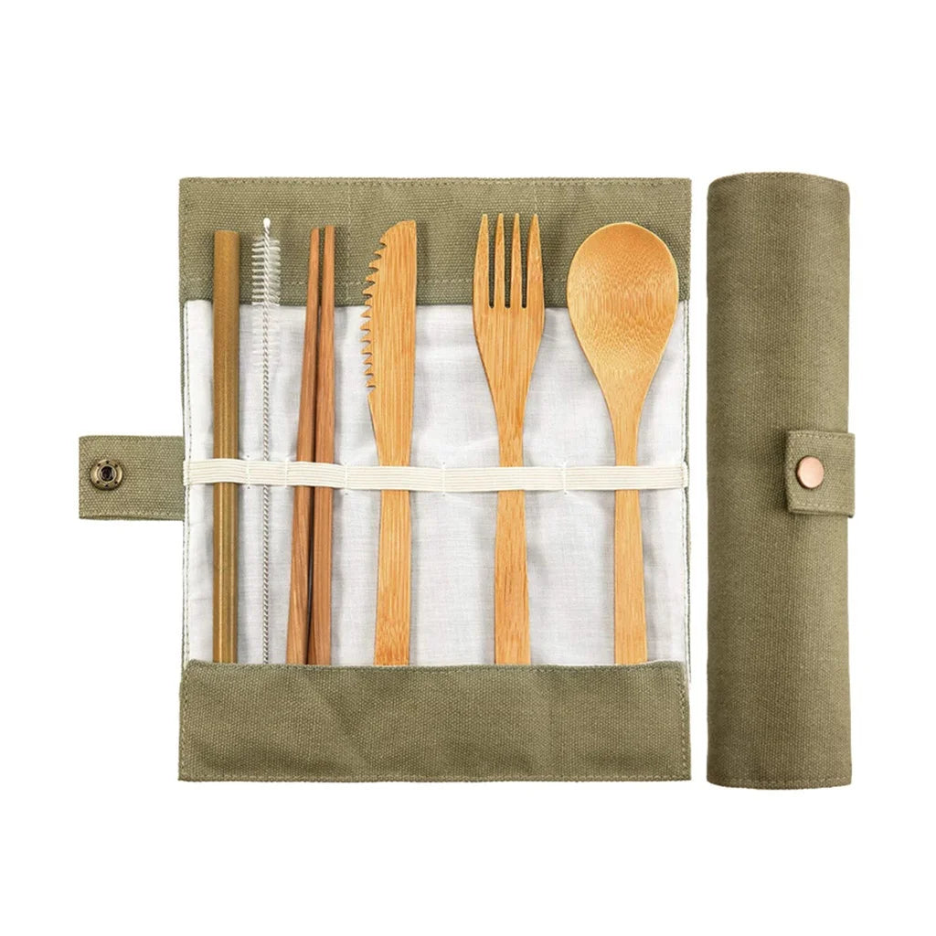 Bamboo Travel Cutlery Set | 6-Piece Reusable Eco Utensils with Carrying Pouch