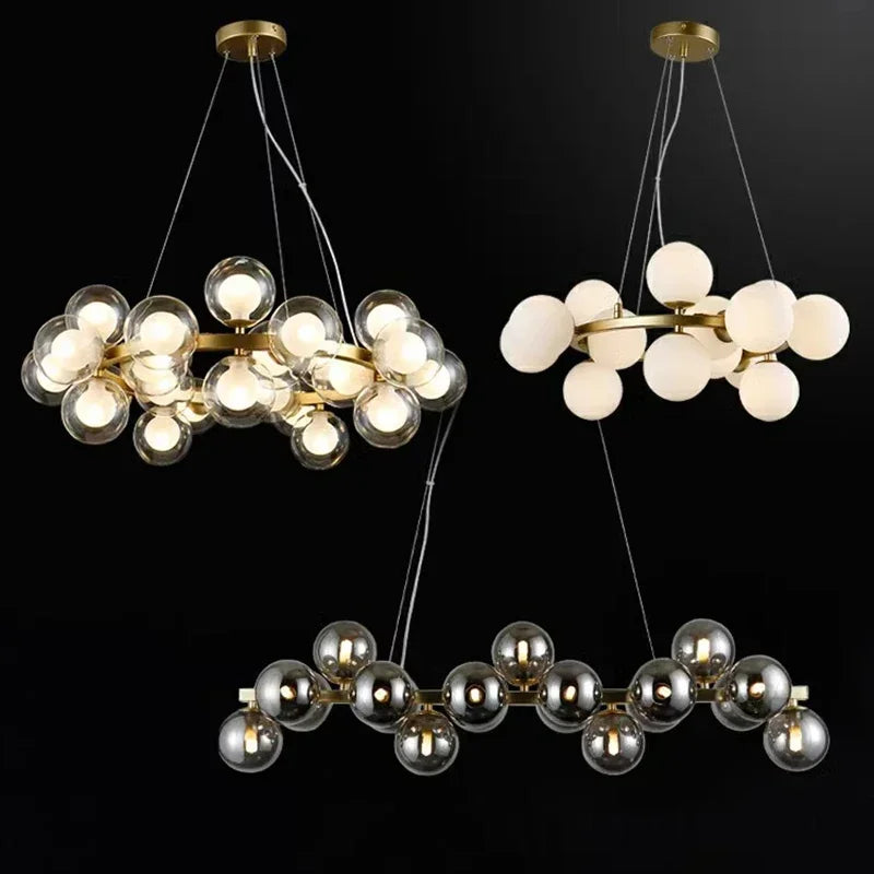 Modern Clear White Glass Bubble Pendant Lamp Round Chandelier Light Fixture for Living Dining Room Bedroom Kitchen Home Decor