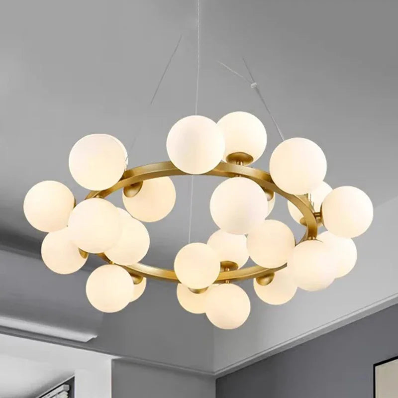 Modern Clear White Glass Bubble Pendant Lamp Round Chandelier Light Fixture for Living Dining Room Bedroom Kitchen Home Decor