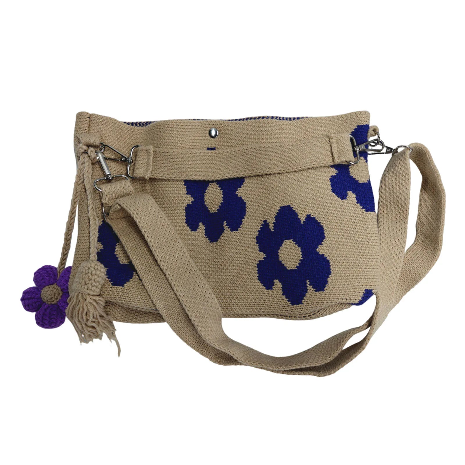 Boho Beach Handbag | Crochet Crossbody Bag with Flower Tassel