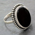 Boho Black Chalcedony Agate Cocktail Ring – Bold Round Stone Statement Ring