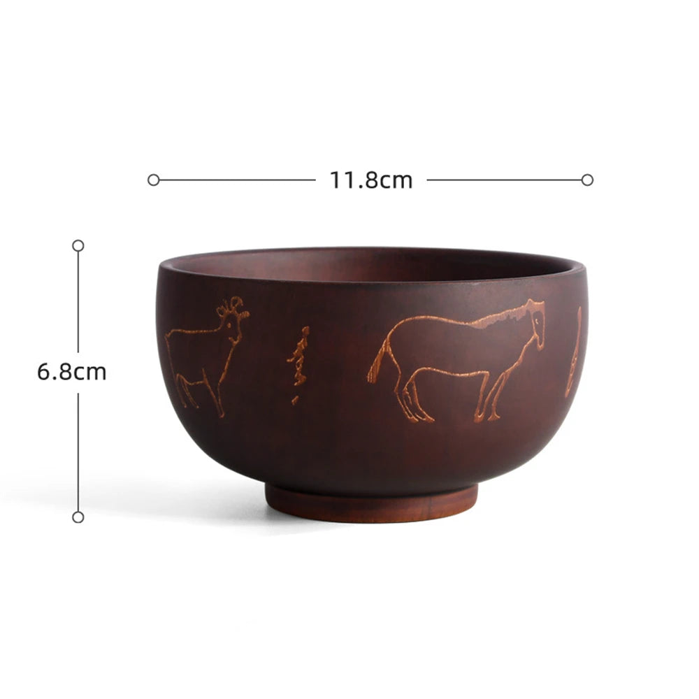 Japanese Jujube Wood Bowl with Gold Inlay | Hand-Painted Decorative Rice & Soup Bowl