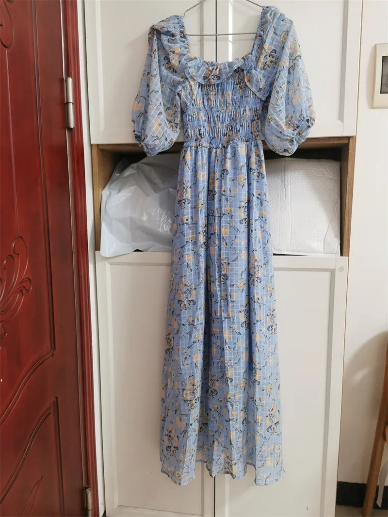 Backless Boho Maxi Dress | Puff Sleeve Empire Waist A-Line