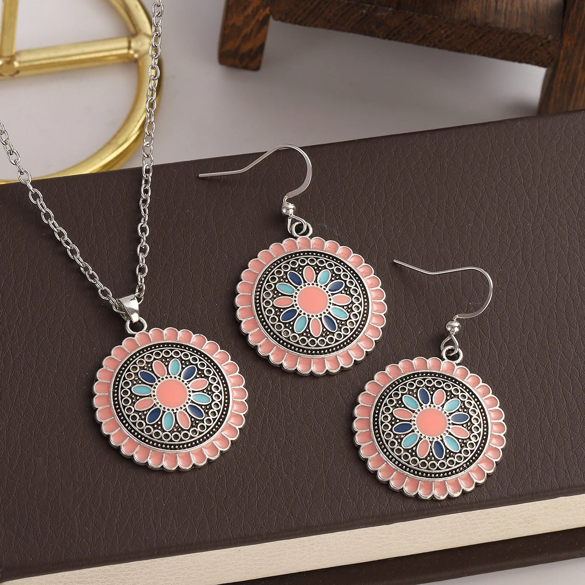 Boho Flower Earring & Necklace Set – Indian-Inspired Bohemian Jewelry in 4 Colors