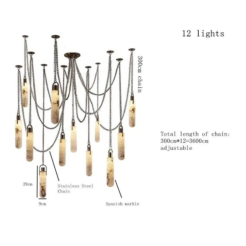 Modern Marble Pendant Light Luxury Solid Brass Multi-Light Ceiling Lamp for Living Room Dining Room Loft Staircase Home Decor