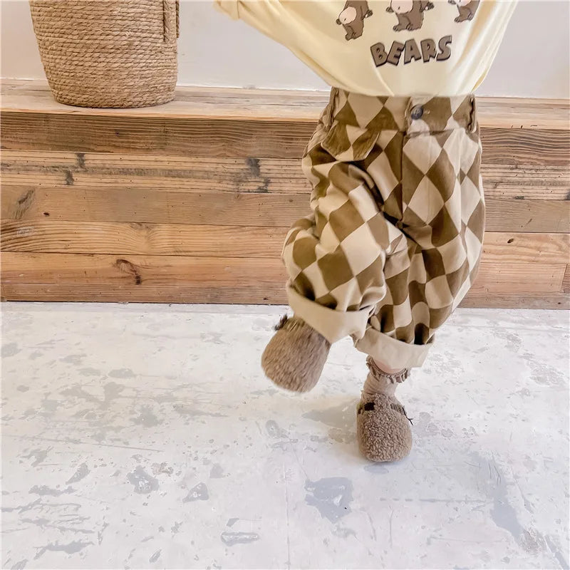 Plaid Harem Pants Casual  2025 Spring and Autumn New Collection Simple and Cute Korean All-match Nine Point Pants