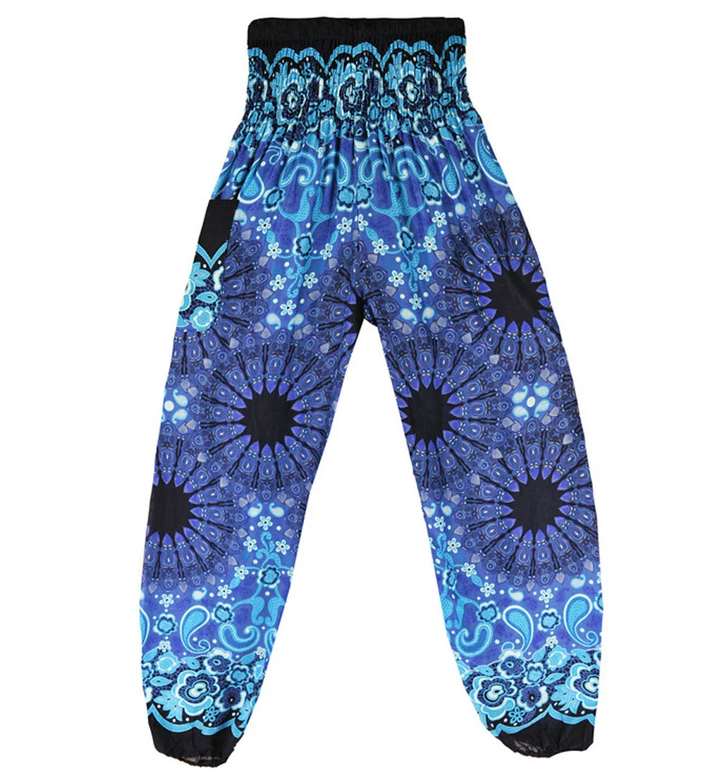 Boho Wide Leg Harem Pants – High Waist Smocked Waist Yoga Bottoms