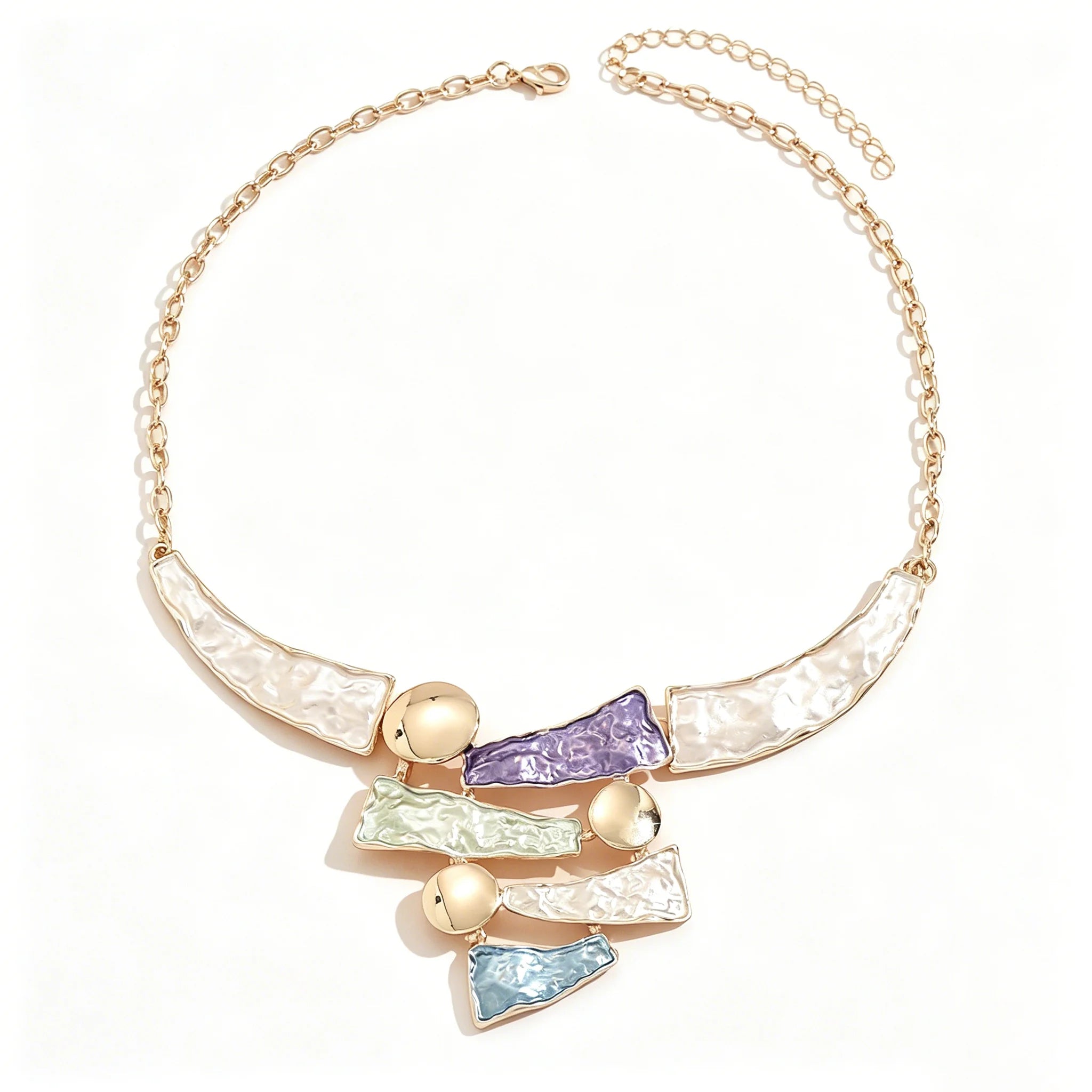 Boho Colorful Enamel Geometric Bib Necklace | Hammered Statement Necklace for Women