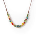 Boho Ceramic Beaded Long Pendant Necklace – Adjustable Handmade Ethnic Jewelry