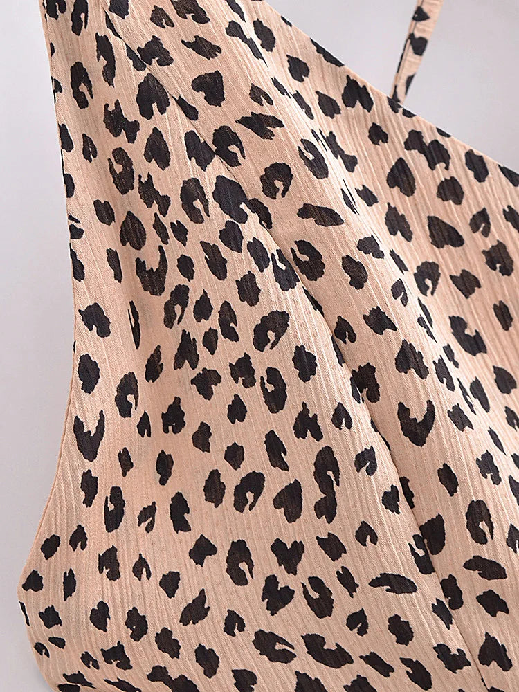 Leopard Print Boho Maxi Dress | Backless Spaghetti Strap