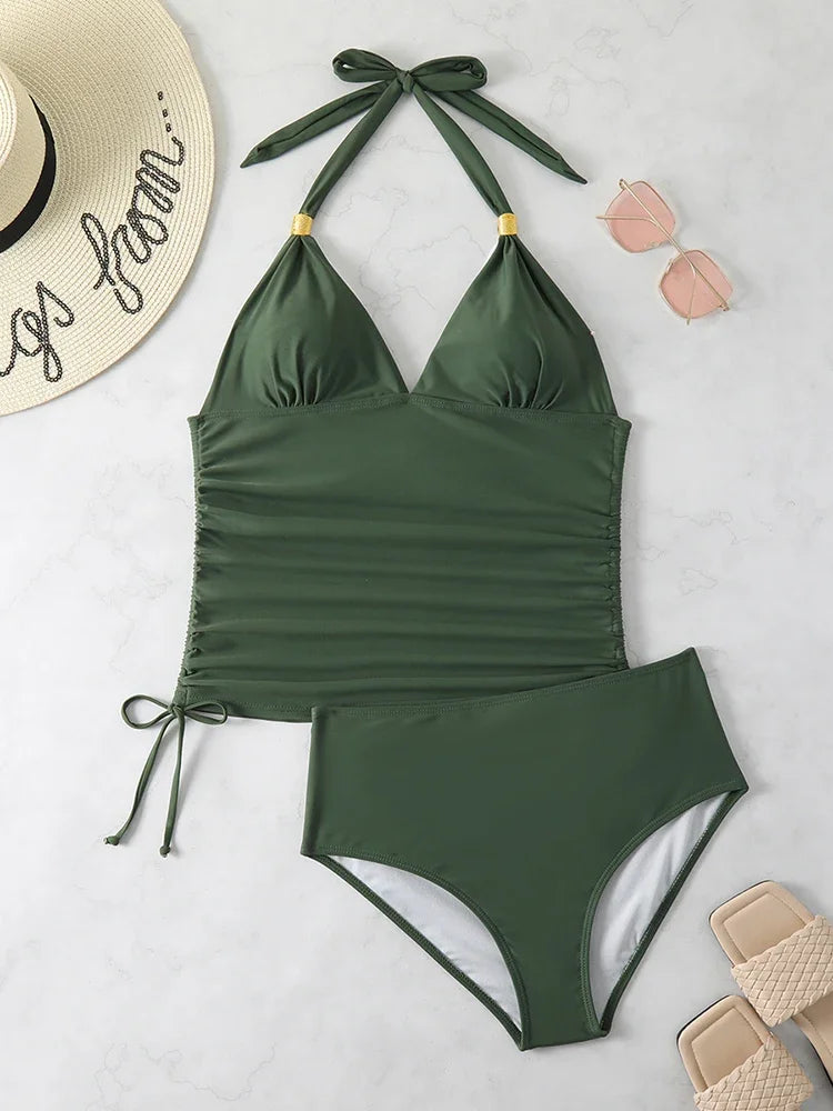 Circyy Sexy Bikini Set Women Swimsuit Two-Piece Shirring Halter Lace Up Swimsuits Swimwear Summer New Fashion Bathing Beachwear