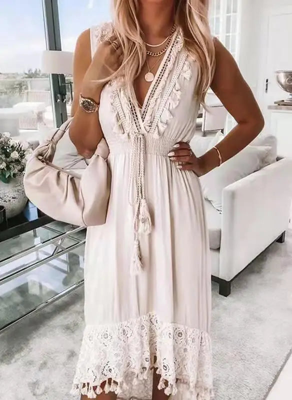 Boho Lace Embroidery Maxi Dress | Long Sleeve Beach Tunic