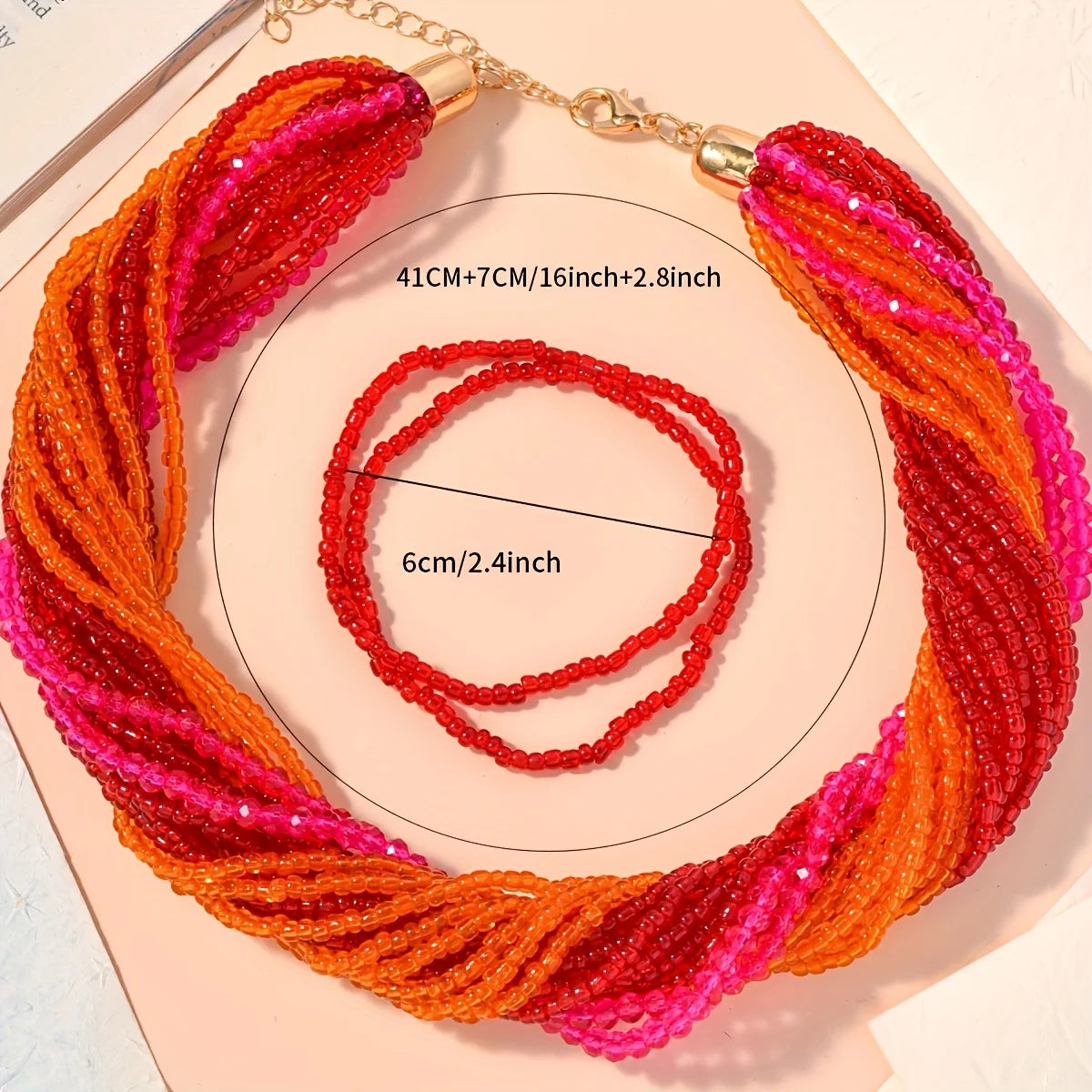 Boho Colorful Multilayer Glass Bead Necklace & Bracelet Set