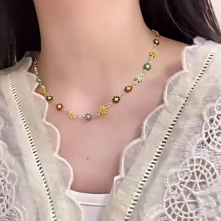 Boho Colorful Small Flower Choker Necklace or Bracelet – Handmade Floral Jewelry