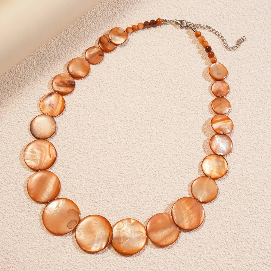 Boho Shell Collarbone Chain Necklace – Minimalist Geometric Round Pendant