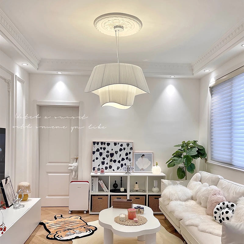 Nordic Minimalist Wabi-sabi Vintage Cream Wind Fabric Led Pendant Lights Living Dining Room Bedroom Home Decor Lamp Chandelier