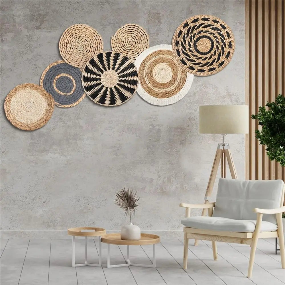 7-Piece Boho Seagrass Wall Basket Set | Hand-Woven Round Hanging Wall Decor