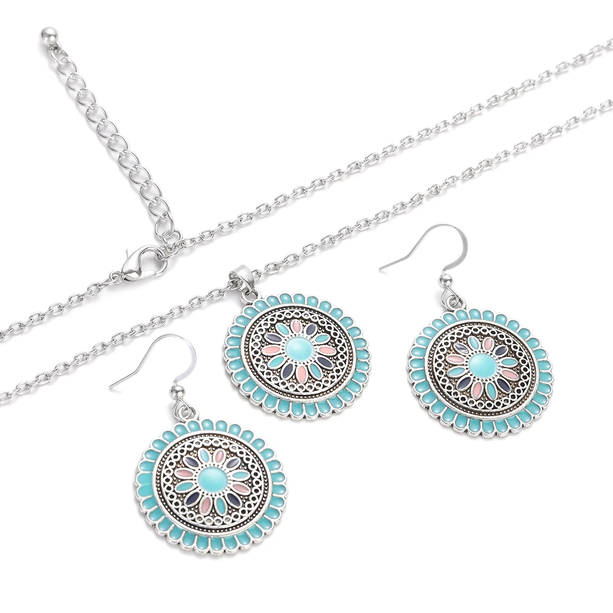 Boho Flower Earring & Necklace Set – Indian-Inspired Bohemian Jewelry in 4 Colors