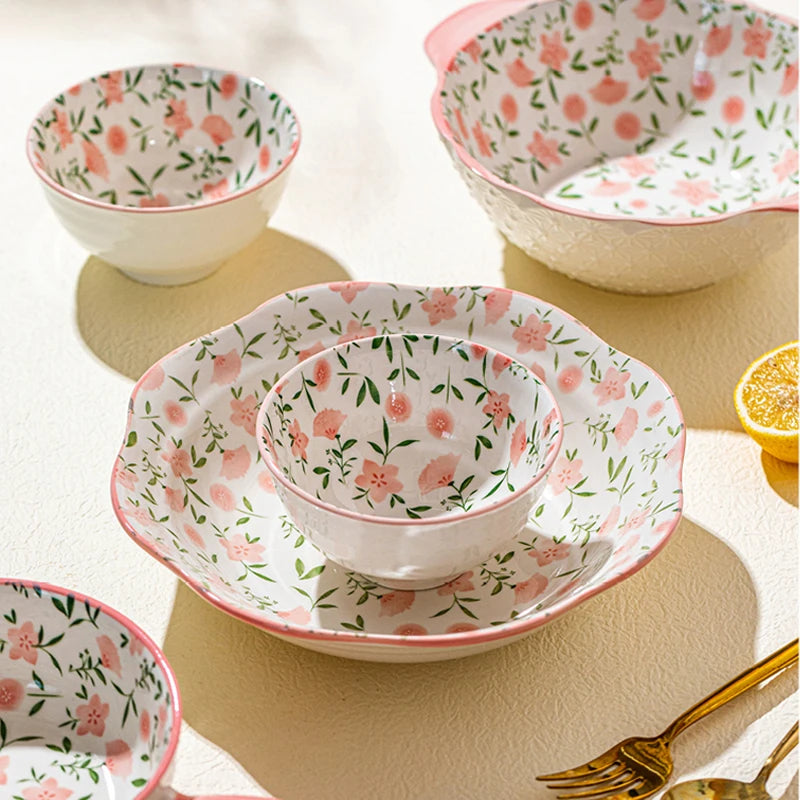 Korean Ceramic Bowl with Lid | Floral Glazed Rice & Soup Bowl