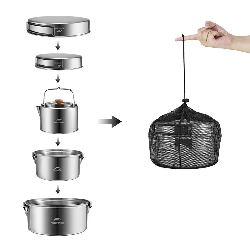 Naturehike Camping Cookware Set | Stainless Steel Outdoor Cooking Kit for 2–3