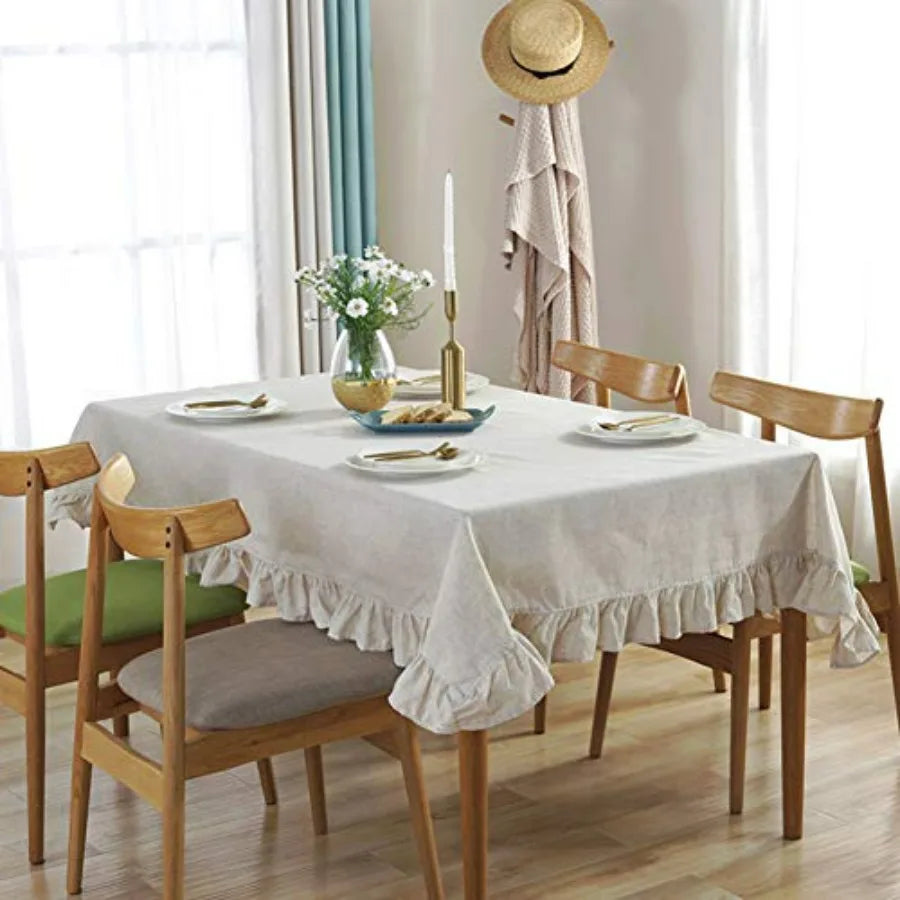 Cotton Linen Tablecloth Flounces Fabric Dust-Proof Table Cover for Kitchen Dinner Picnic Table Cloth Tabletop Buffet Home Decor