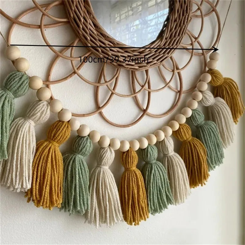 Boho Tassel & Wood Bead Garland – Wall Hanging Banner for Nursery, Party & Wedding