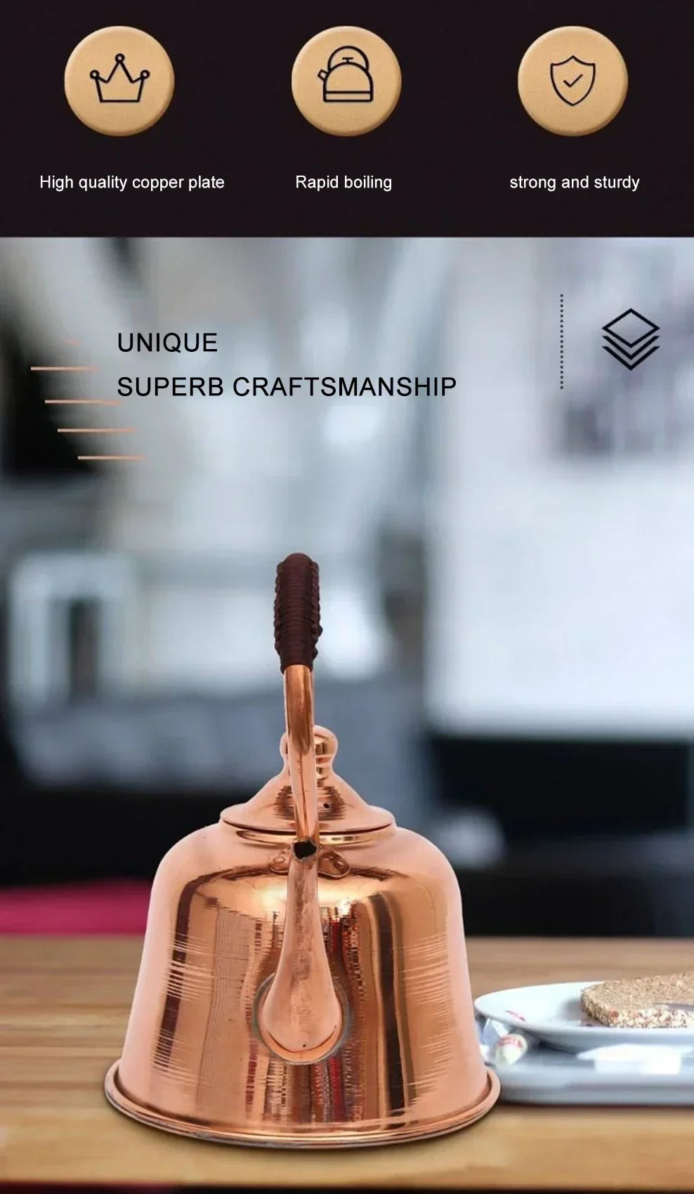 Handmade Pure Copper Teapot | 2L Red Copper Kettle for Gas & Induction Cooker