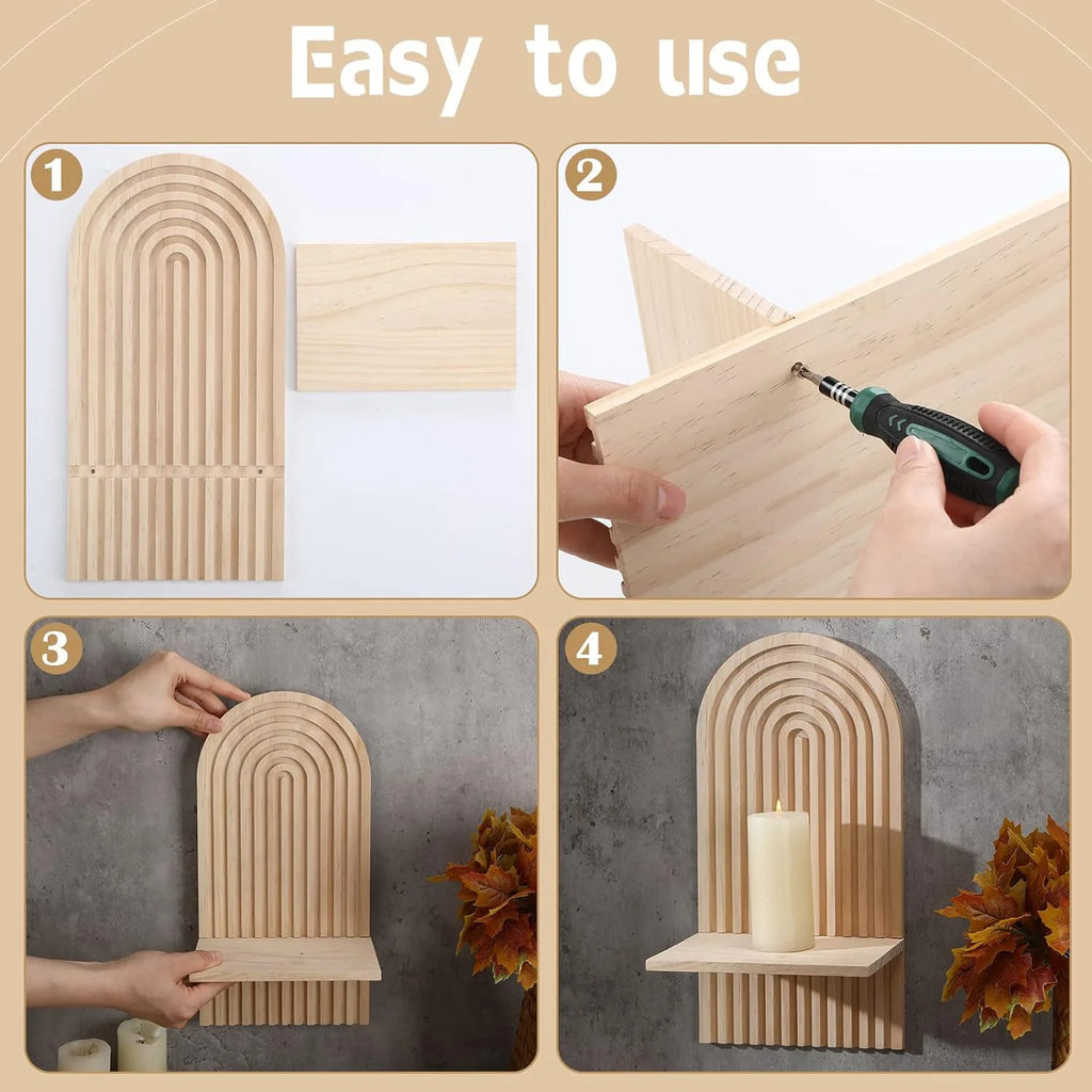 Boho Wooden Floating Wall Shelf – Decorative Wall-Mounted Shelf for Any Room
