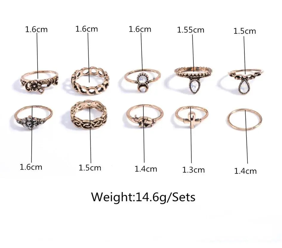 Boho 6-Piece Geometric Stone Resin Ring Set – Minimalist Retro Stackable Rings