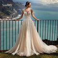 Boho A-Line Wedding Dress – Organza & Embroidery Lace, Sleeveless Bridal Gown