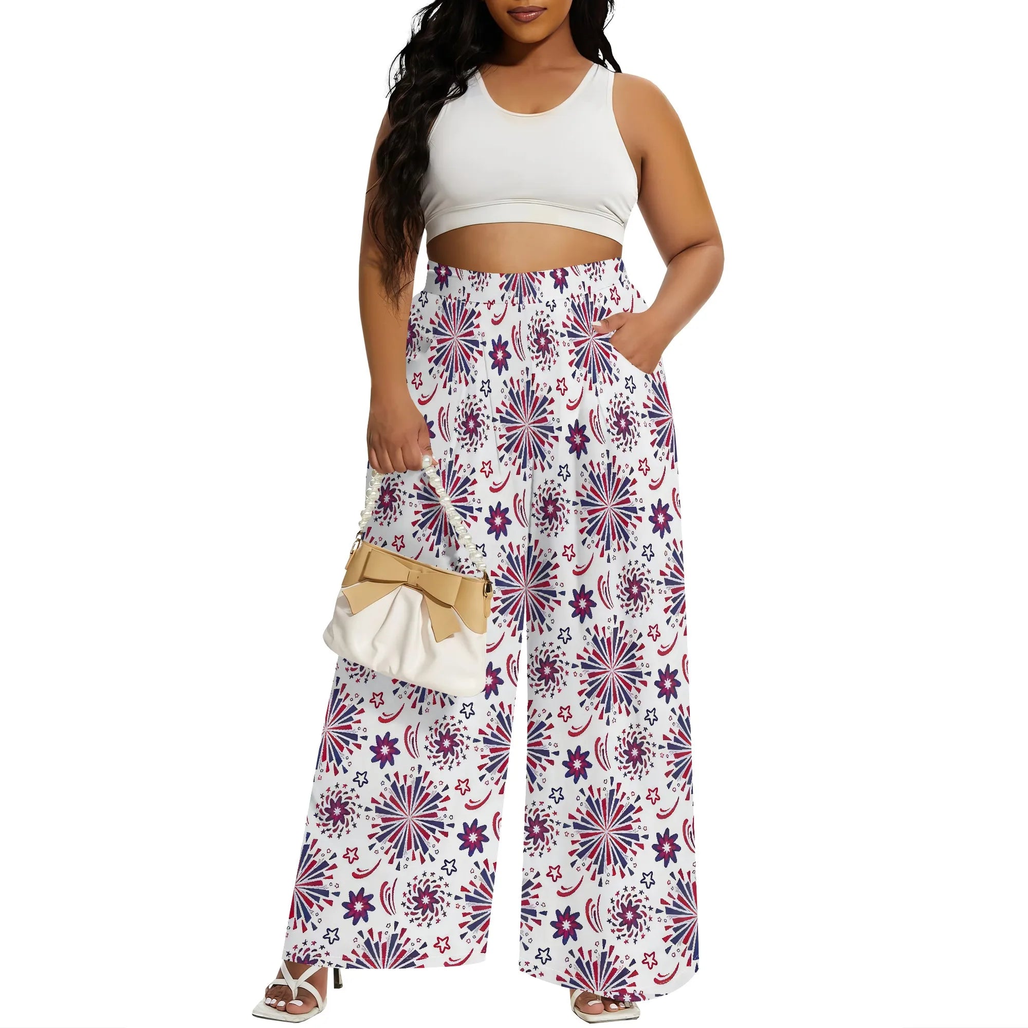 2025 Spring Palazzo Pants for Women High Waisted Wide Leg Stretchy Loose Fit Casual Trousers Party Pants with Pocket