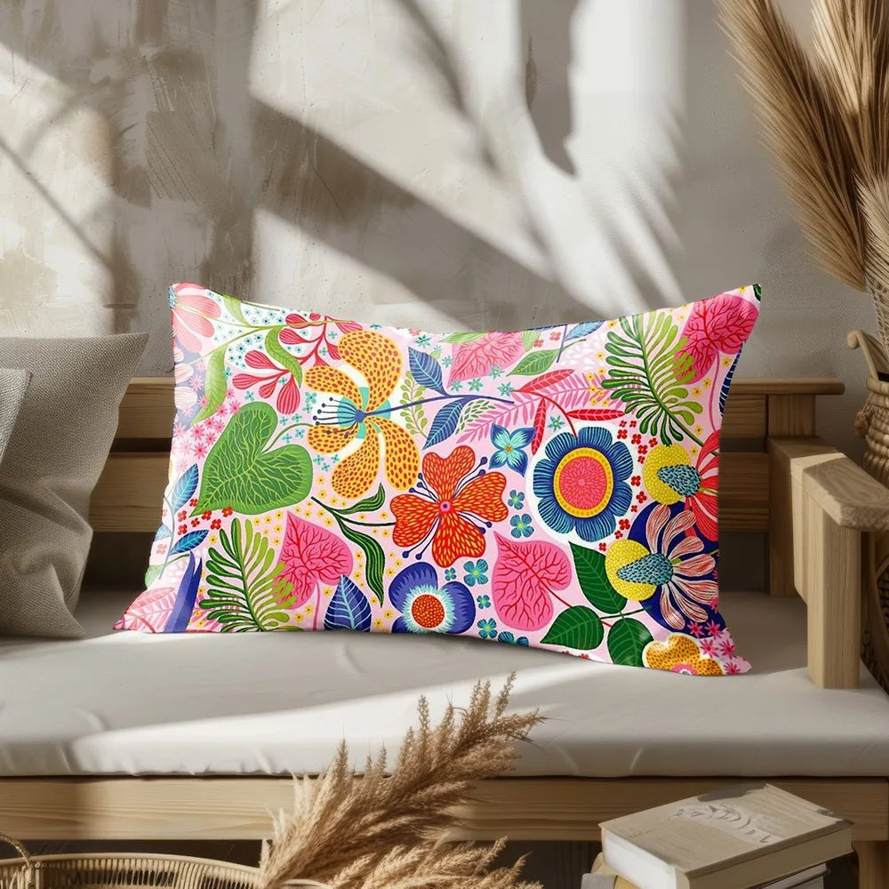Home Decor Colorful Floral Patterned Pillowcase Suitable For Sofa Bedroom Car Pillow Cover Cushion Rectangular Back Cushion