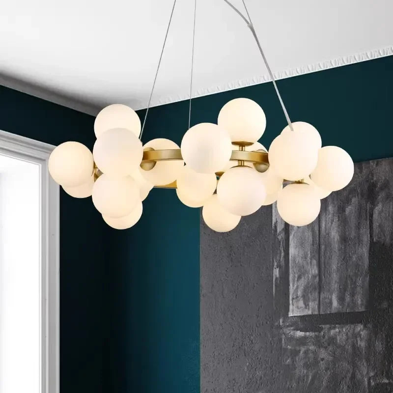 Modern Clear White Glass Bubble Pendant Lamp Round Chandelier Light Fixture for Living Dining Room Bedroom Kitchen Home Decor