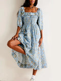 Backless Boho Maxi Dress | Puff Sleeve Empire Waist A-Line