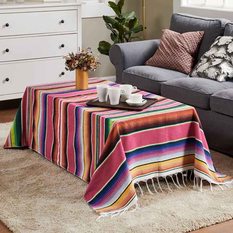 Boho Ethnic Tassel Throw Blanket | Striped Cotton-Blend Beach & Picnic Blanket