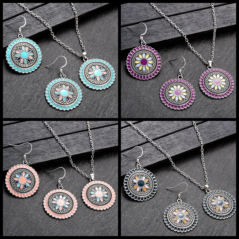 Boho Flower Earring & Necklace Set – Indian-Inspired Bohemian Jewelry in 4 Colors