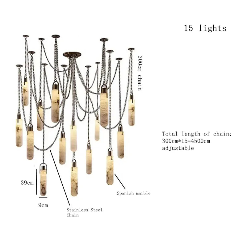 Modern Marble Pendant Light Luxury Solid Brass Multi-Light Ceiling Lamp for Living Room Dining Room Loft Staircase Home Decor