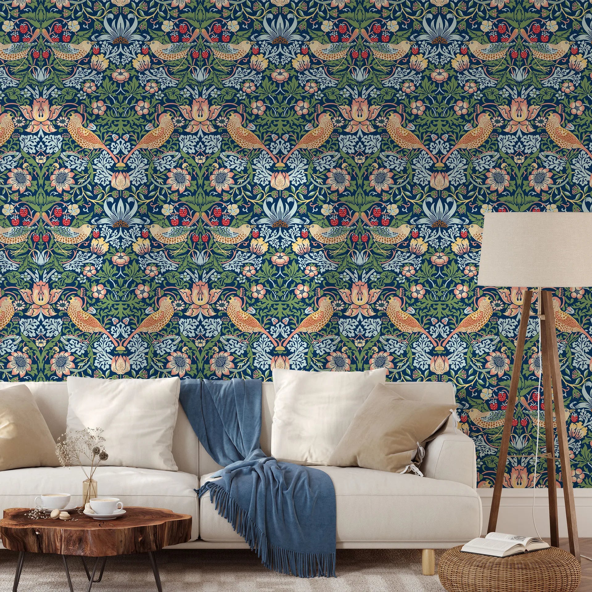 Peel and Stick Wallpaper Floral Birds Contact Paper Removable Boho Home Decor Flower Wallpaper for Walls Cabinet Vinyl Roll