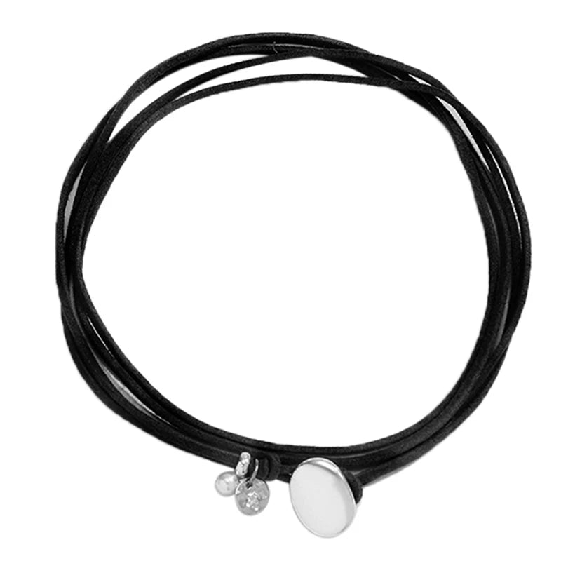 Boho Beaded Leather Cord Round Pendant Necklace – Ethnic Vintage Choker