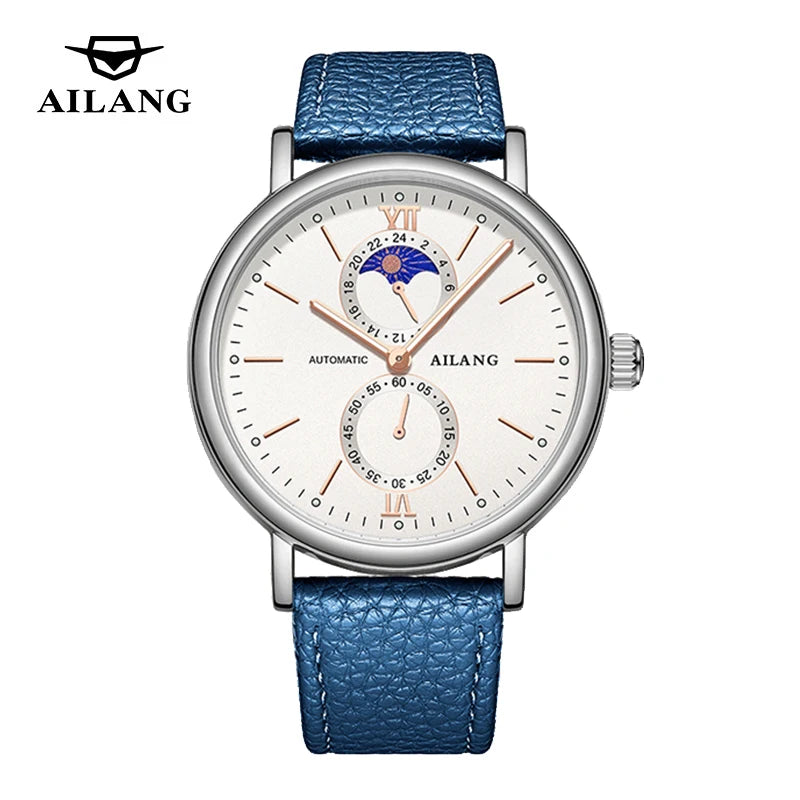 AILANG New Simple Quartz Watch for Men High Quality Leather Strap Waterproof Luminous Moon Phase Mens Watches Top Brand Luxury