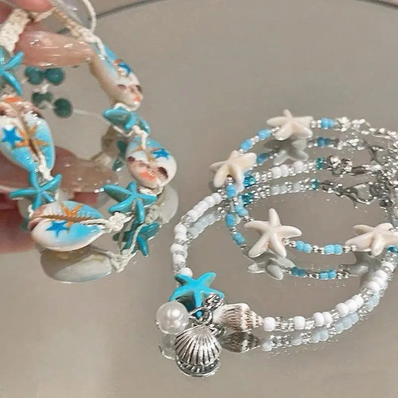 Boho Shell & Starfish Beaded Bracelet | Adjustable Coastal Charm Bracelet