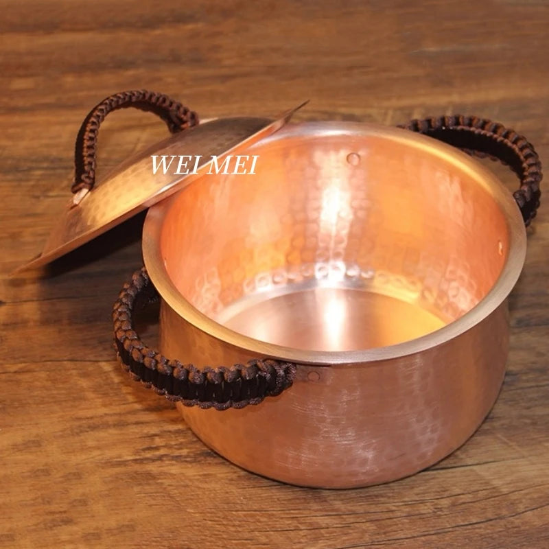 Handmade Copper Pot with Lid | Hammered Texture Retro Soup & Pasta Pot