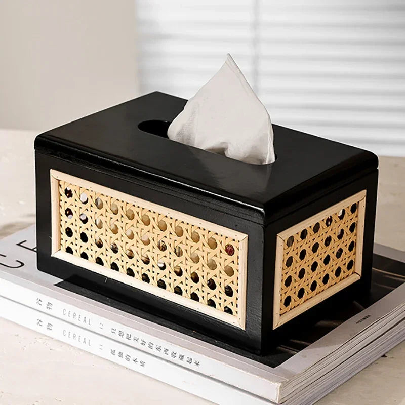 Rattan Tissue Box Living Room Bedroom Desktop Napkin Wet Wipes Container Case Wooden Bathroom Paper Holder Home Decor