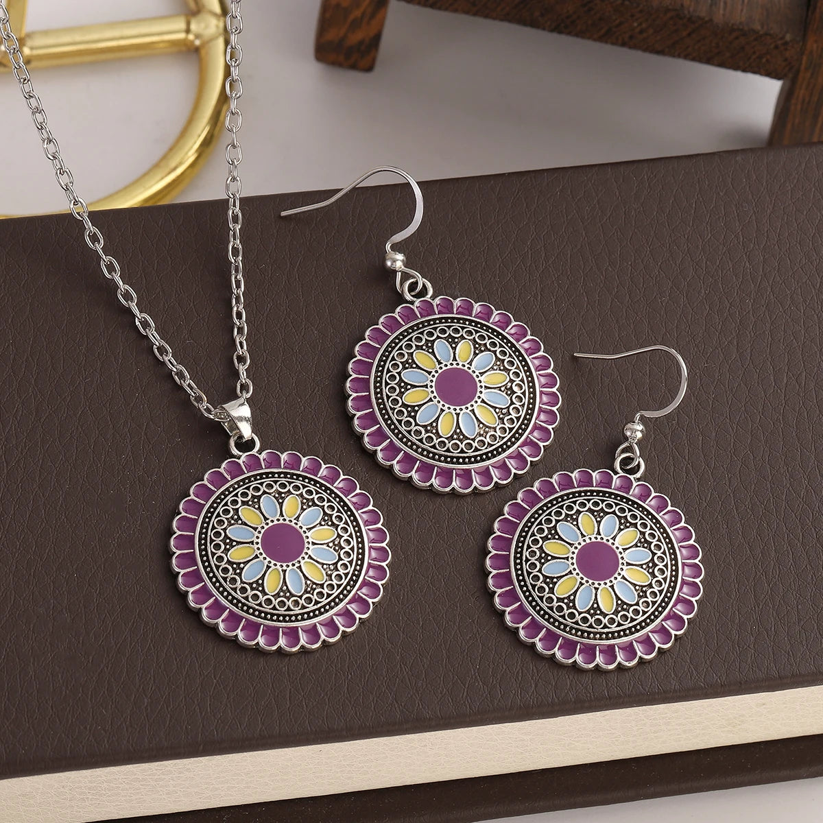 Boho Flower Earring & Necklace Set – Indian-Inspired Bohemian Jewelry in 4 Colors