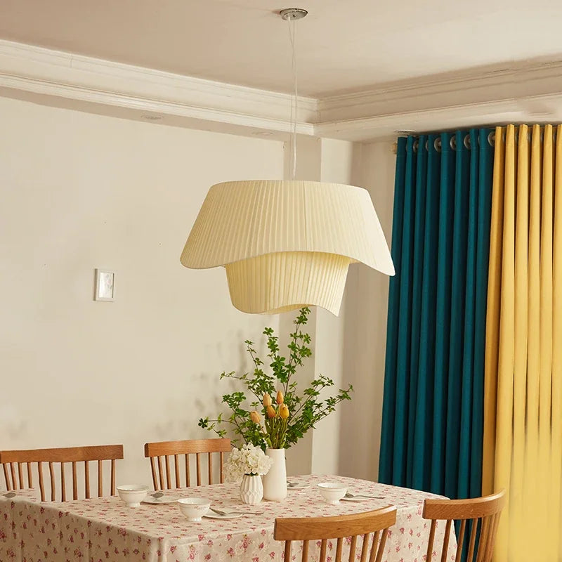 Nordic Minimalist Wabi-sabi Vintage Cream Wind Fabric Led Pendant Lights Living Dining Room Bedroom Home Decor Lamp Chandelier