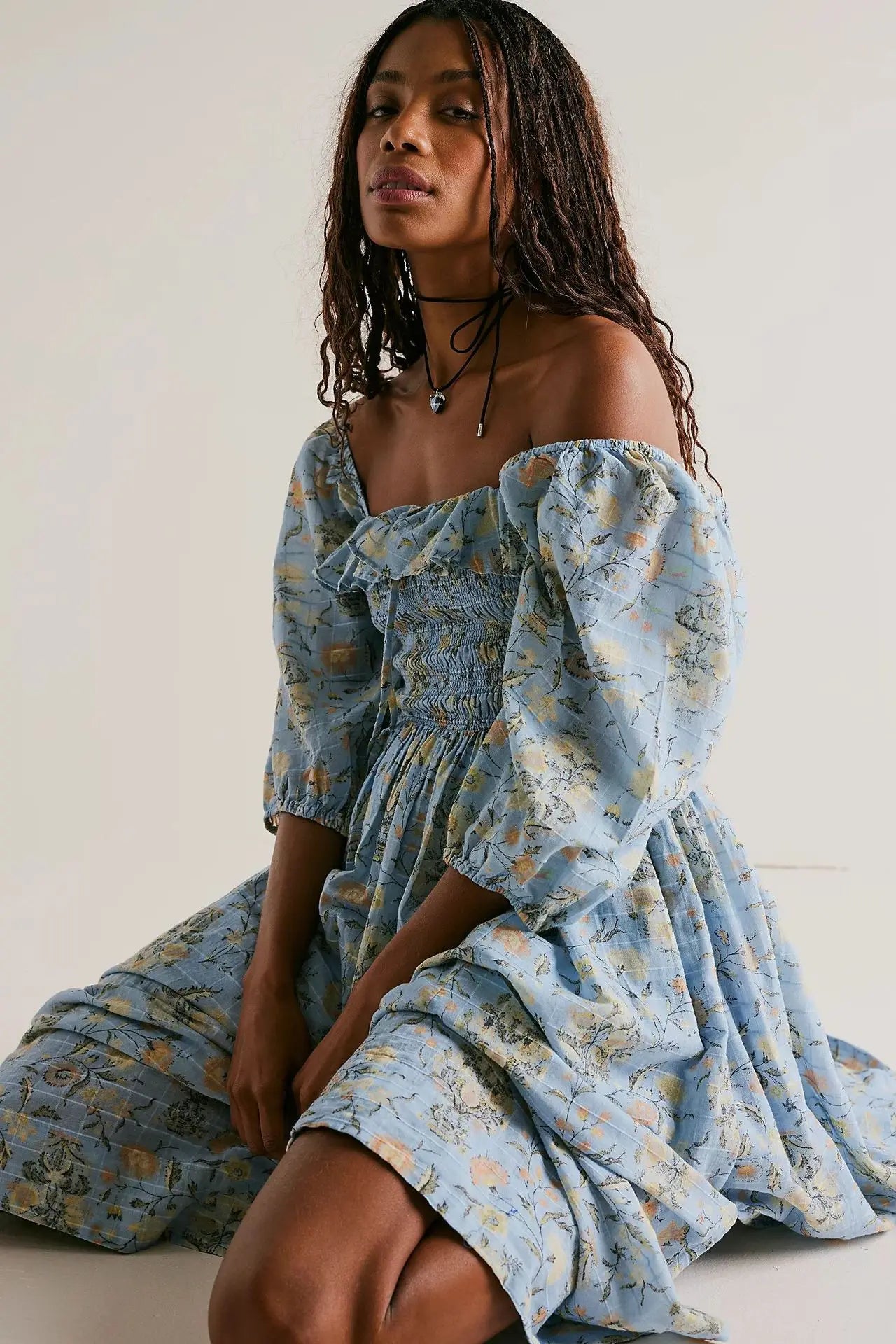 Backless Boho Maxi Dress | Puff Sleeve Empire Waist A-Line